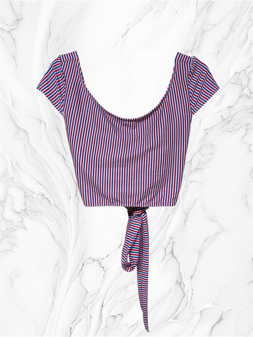 Old Navy Red White Blue Striped Tie-front or back Crop top with padding Large